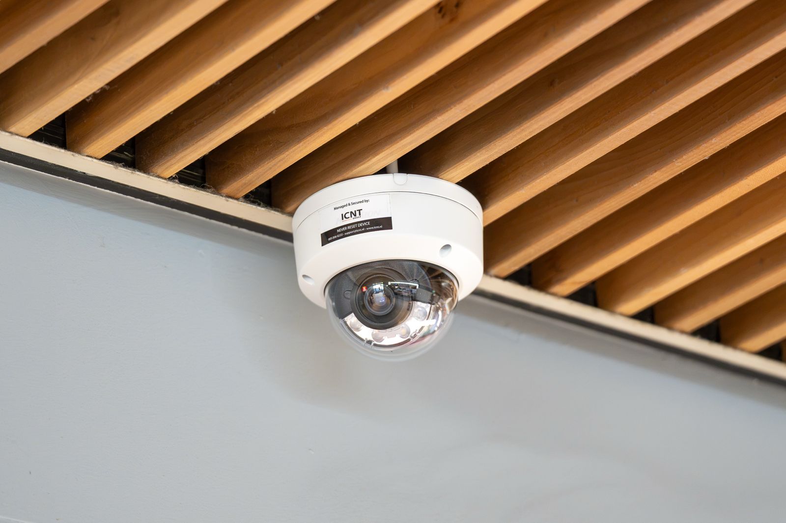 ICNT-managed dome security camera installed at a client site