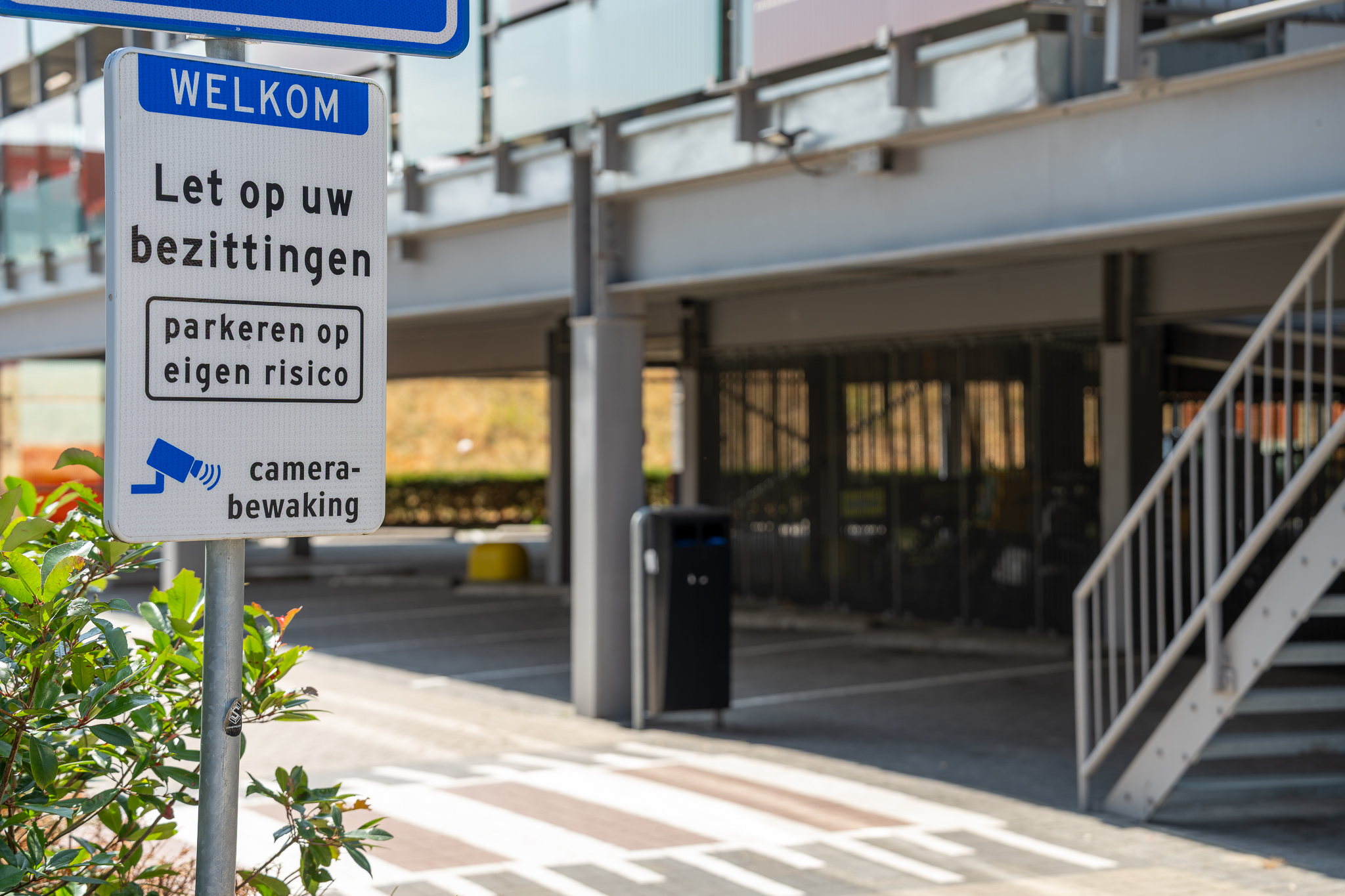 Camera surveillance notice at the entrance of a business car park